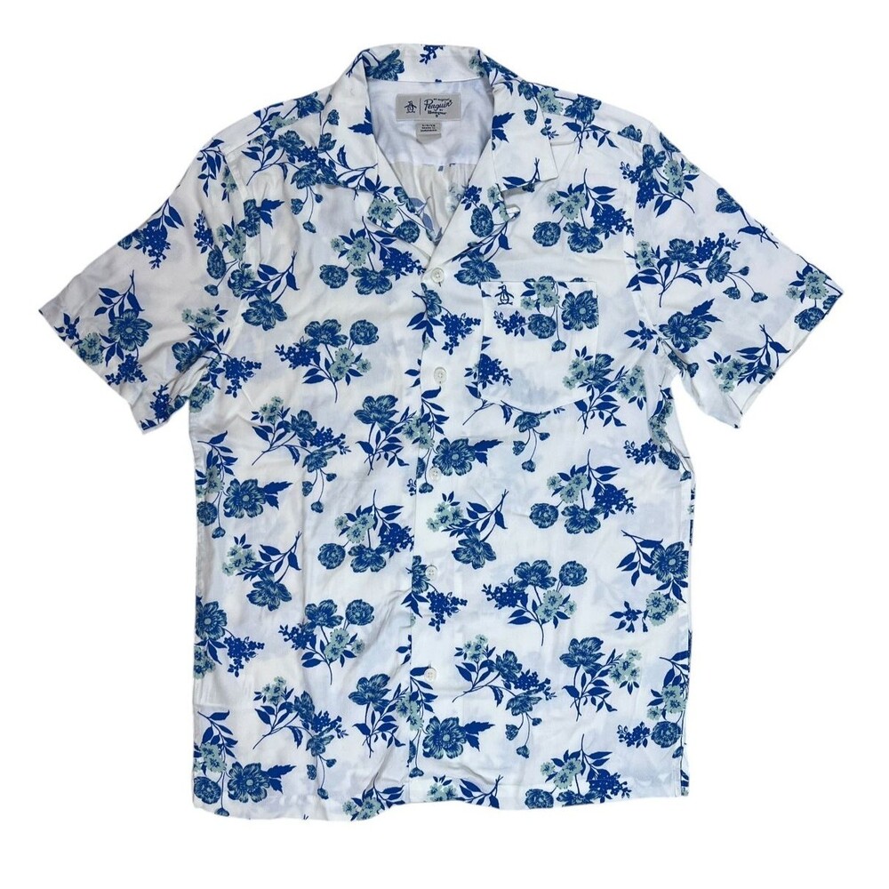 Original Penguin Blue Floral Camp Collar Shirt Size Small